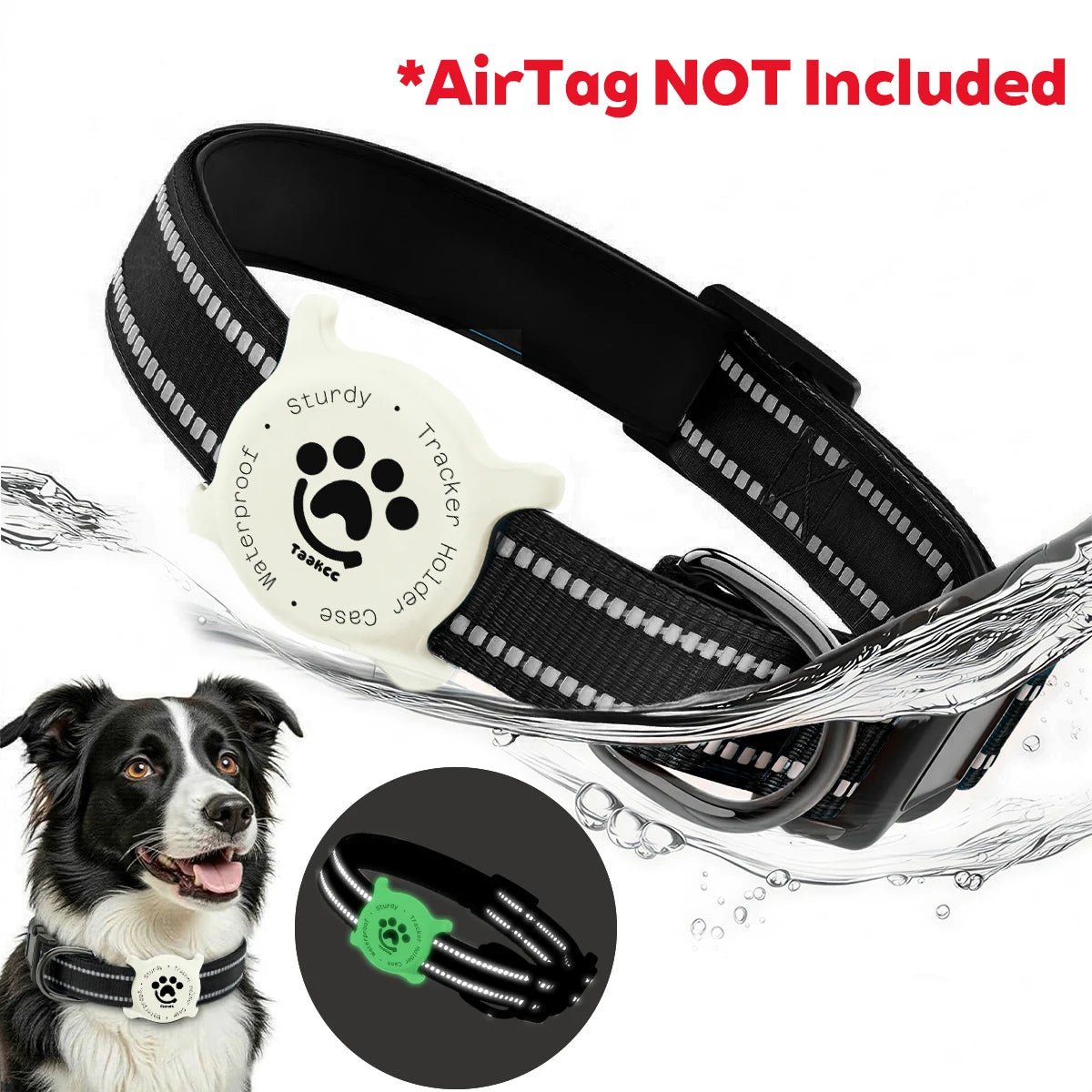 Reflective Dog Collar with Waterproof AirTag Holder & Luminous Safety Buckle