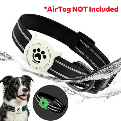 Reflective Dog Collar with Waterproof AirTag Holder & Luminous Safety Buckle