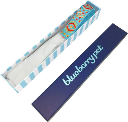 Blueberry Pet Southwestern Tribal Dog Collar – Genuine Leather & Polyester Combo with Metal Buckle, Celeste Blue, Large