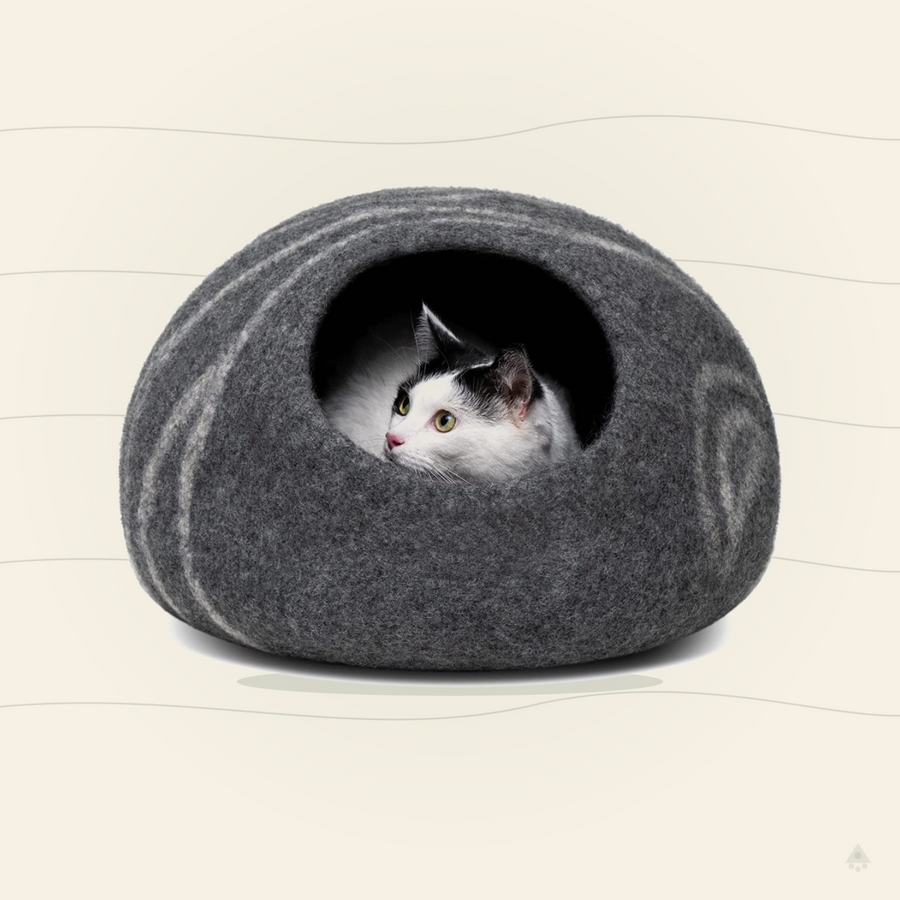 Merino Wool Cat Cave Bed – Handmade Felted Hideaway for Anxious & Indoor Cats