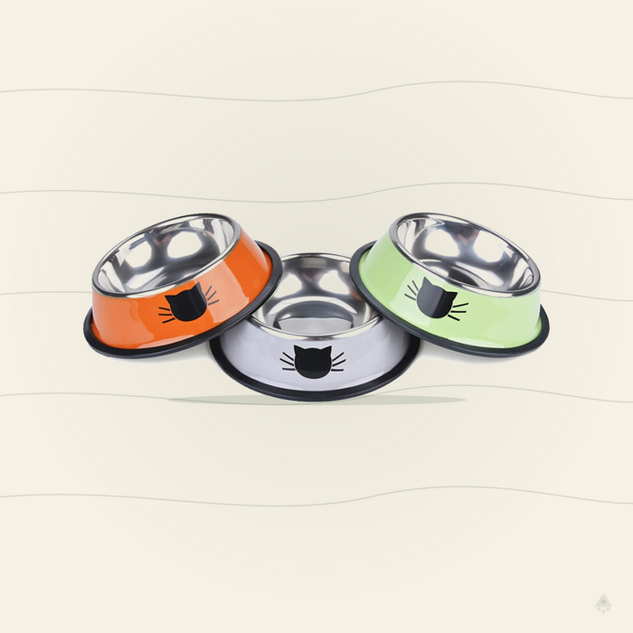3PCS Pet Bowl Stainless Steel Non-Skid Base Dog Bowl Cat Bowl with 2 Food Scoop (Multicolor)