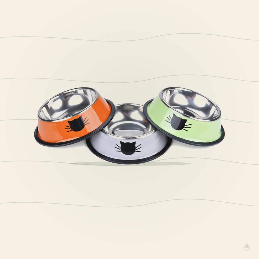 3PCS Pet Bowl Stainless Steel Non-Skid Base Dog Bowl Cat Bowl with 2 Food Scoop (Multicolor)