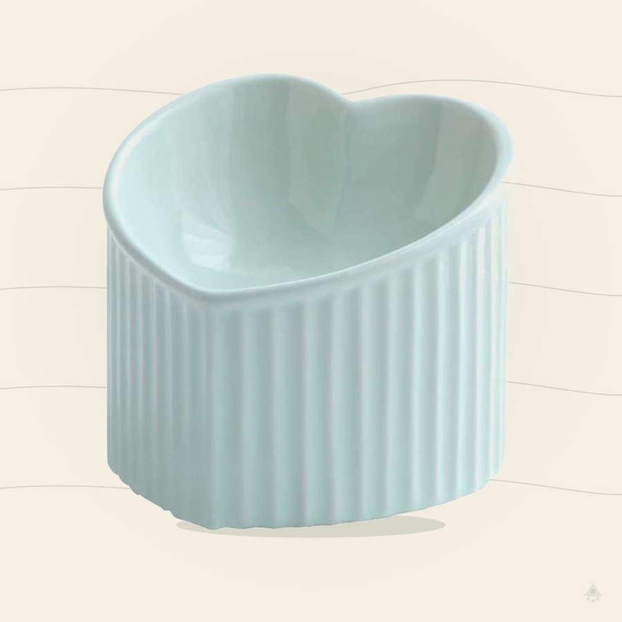 Green Ceramic Raised Cat Bowls, Tilted Elevated Food or Water Bowls, Stress Free, Backflow Prevention, Dishwasher and Microwave Safe, Lead & Cadmium Free