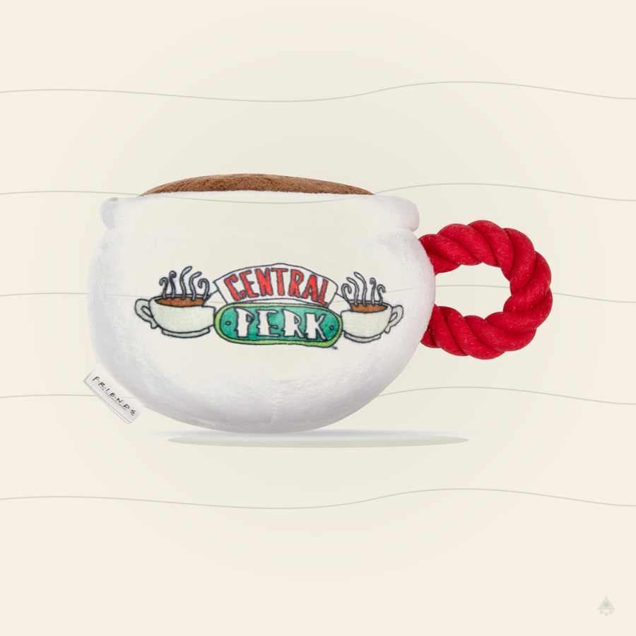 Friends Central Perk Coffee Mug Plush Dog Toy – Squeaky Rope Handle Toy for Dogs