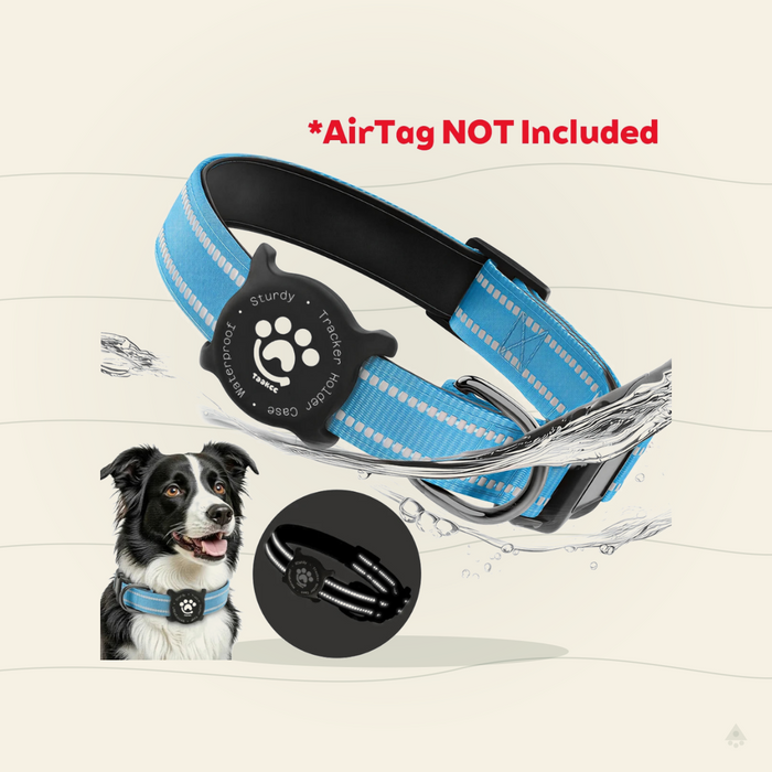 Reflective Dog Collar with Waterproof AirTag Holder & Luminous Safety Buckle