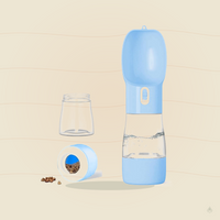 Portable Dog Water Bottle - Leak Proof Dog Water Dispenser with Bowl & Food Container, Dishwasher Safe Food Grade Plastic for Pet Puppy Outdoor Walking Hiking Travel Blue