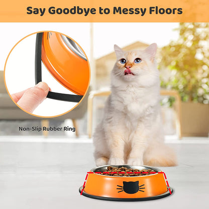 3PCS Pet Bowl Stainless Steel Non-Skid Base Dog Bowl Cat Bowl with 2 Food Scoop (Multicolor)