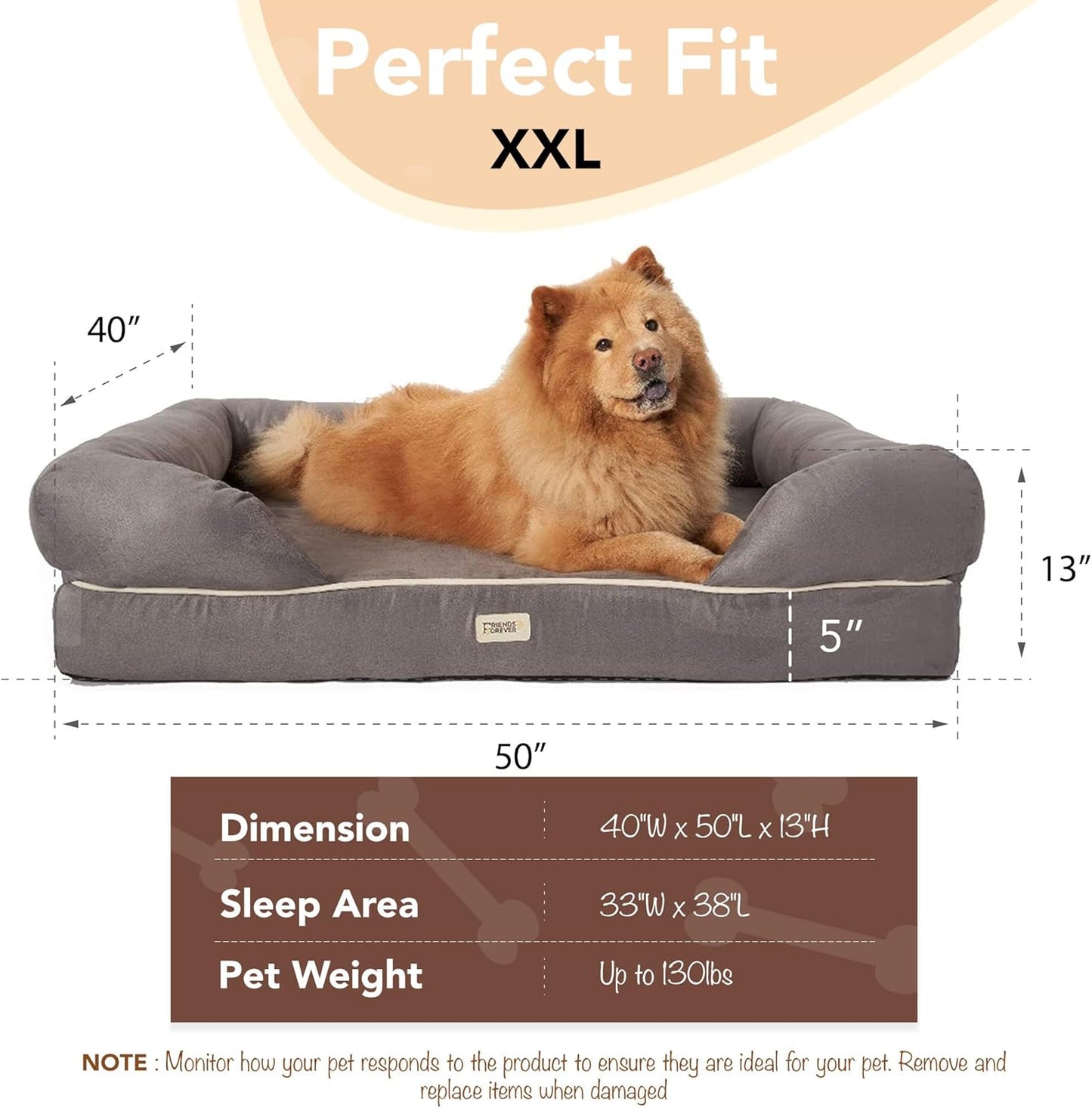 Orthopedic Memory Foam Dog Bed with Bolster Walls – Large Pet Sofa Bed up to 130 lbs