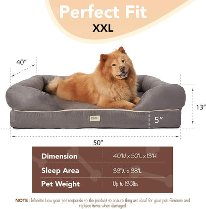 Orthopedic Memory Foam Dog Bed with Bolster Walls – Large Pet Sofa Bed up to 130 lbs