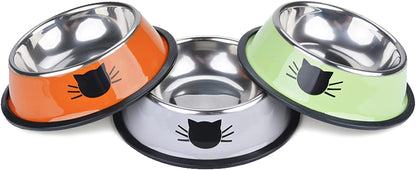 3PCS Pet Bowl Stainless Steel Non-Skid Base Dog Bowl Cat Bowl with 2 Food Scoop (Multicolor)