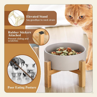 Elevated Ceramic Cat Bowl - Cat Food Bowl with Bamboo Stand - Raised Dog Dish for Puppies - anti Vomiting, Stress Free - 13.5 Oz / 400 Ml - White
