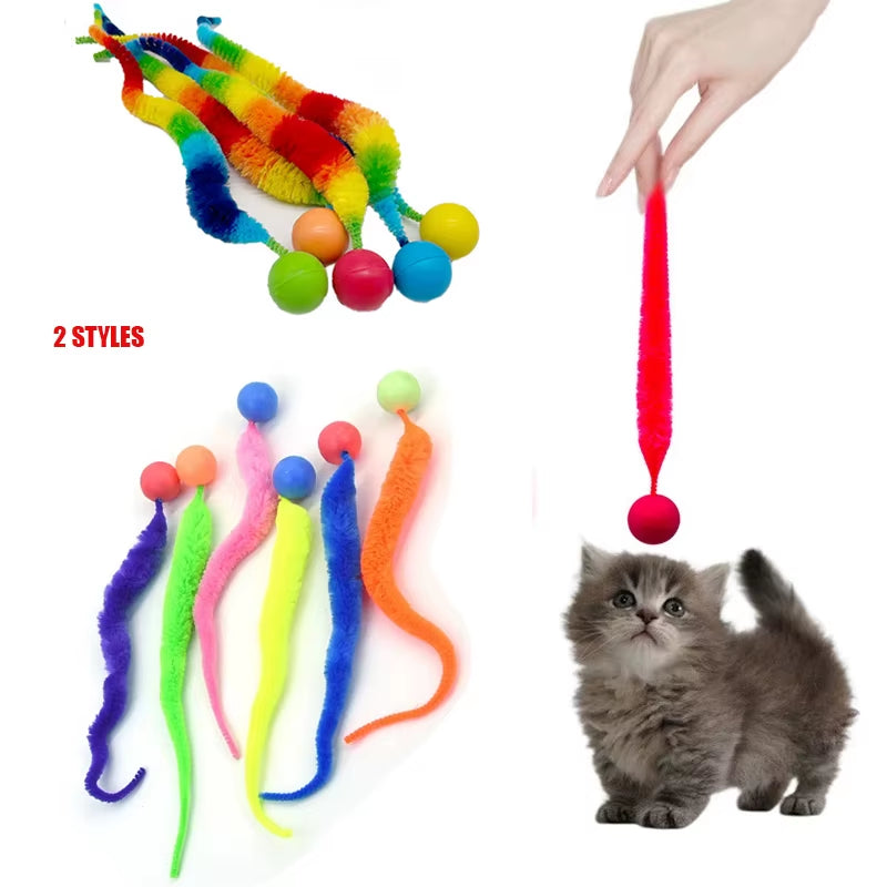 Caterpillar Bouncing Ball Cat Toy – Colorful Interactive Worm Teaser for Indoor Cats & Kittens