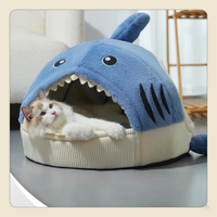 Shark Cave Cat Bed – Warm Semi-Enclosed Pet Hideaway for Cats & Small Dogs
