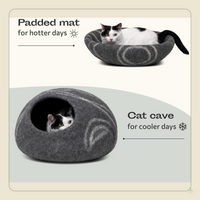 Merino Wool Cat Cave Bed – Handmade Felted Hideaway for Anxious & Indoor Cats