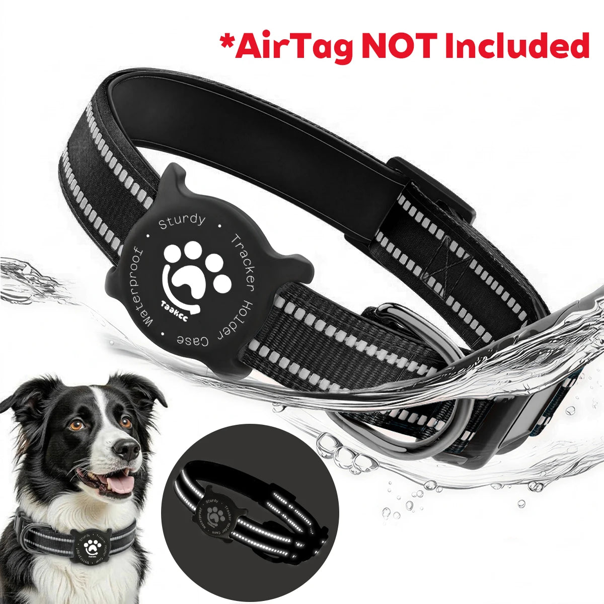 Reflective Dog Collar with Waterproof AirTag Holder & Luminous Safety Buckle