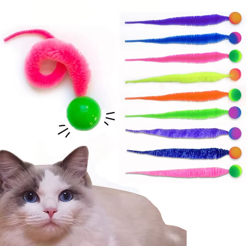 Caterpillar Bouncing Ball Cat Toy – Colorful Interactive Worm Teaser for Indoor Cats & Kittens