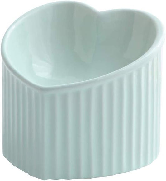Green Ceramic Raised Cat Bowls, Tilted Elevated Food or Water Bowls, Stress Free, Backflow Prevention, Dishwasher and Microwave Safe, Lead & Cadmium Free