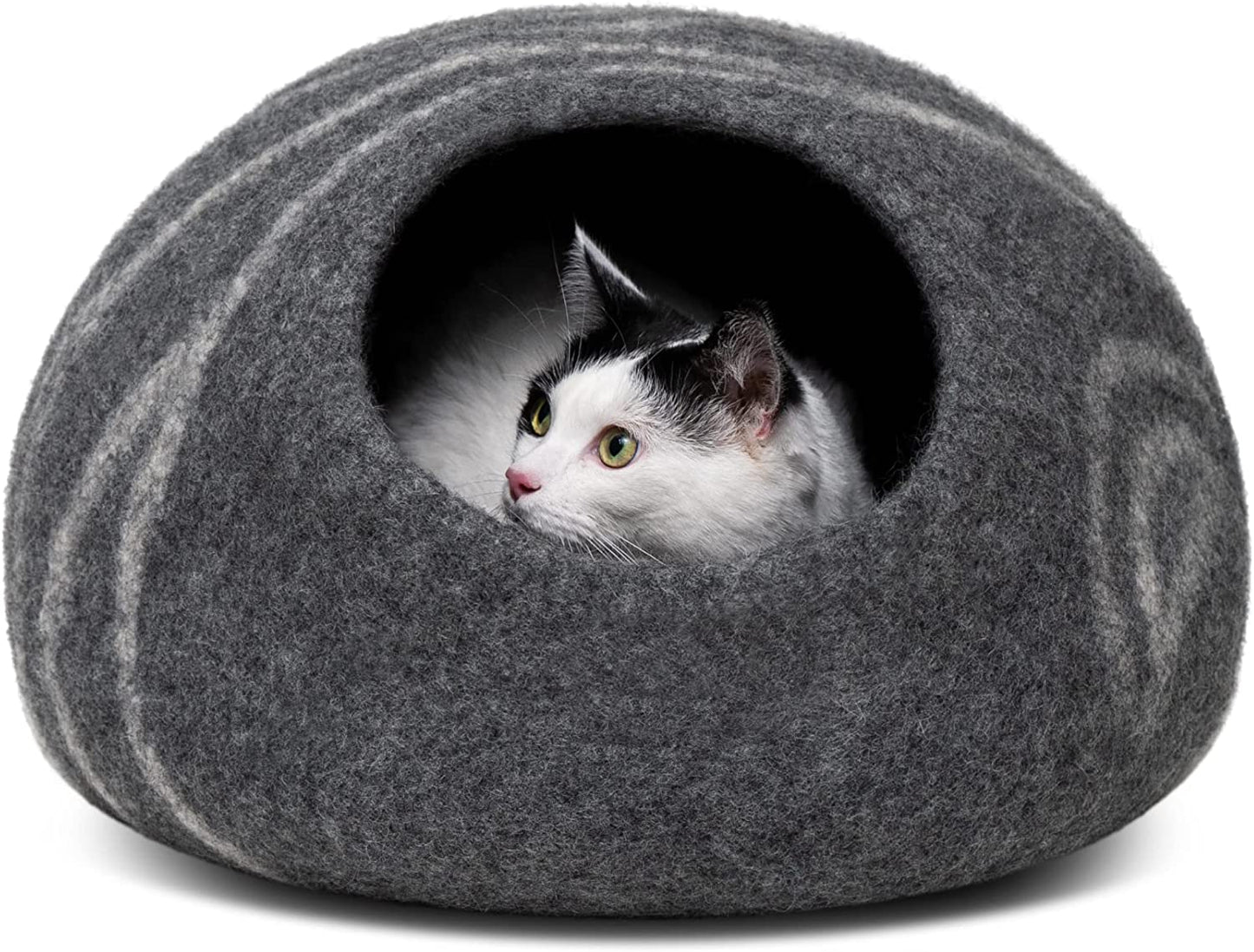 Merino Wool Cat Cave Bed – Handmade Felted Hideaway for Anxious & Indoor Cats
