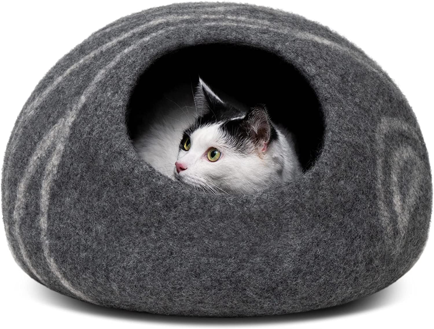 Merino Wool Cat Cave Bed – Handmade Felted Hideaway for Anxious & Indoor Cats