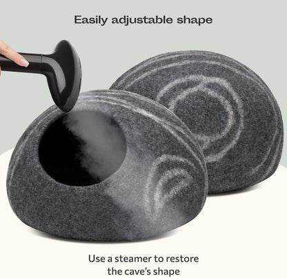 Merino Wool Cat Cave Bed – Handmade Felted Hideaway for Anxious & Indoor Cats