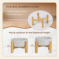 Elevated Ceramic Cat Bowl - Cat Food Bowl with Bamboo Stand - Raised Dog Dish for Puppies - anti Vomiting, Stress Free - 13.5 Oz / 400 Ml - White