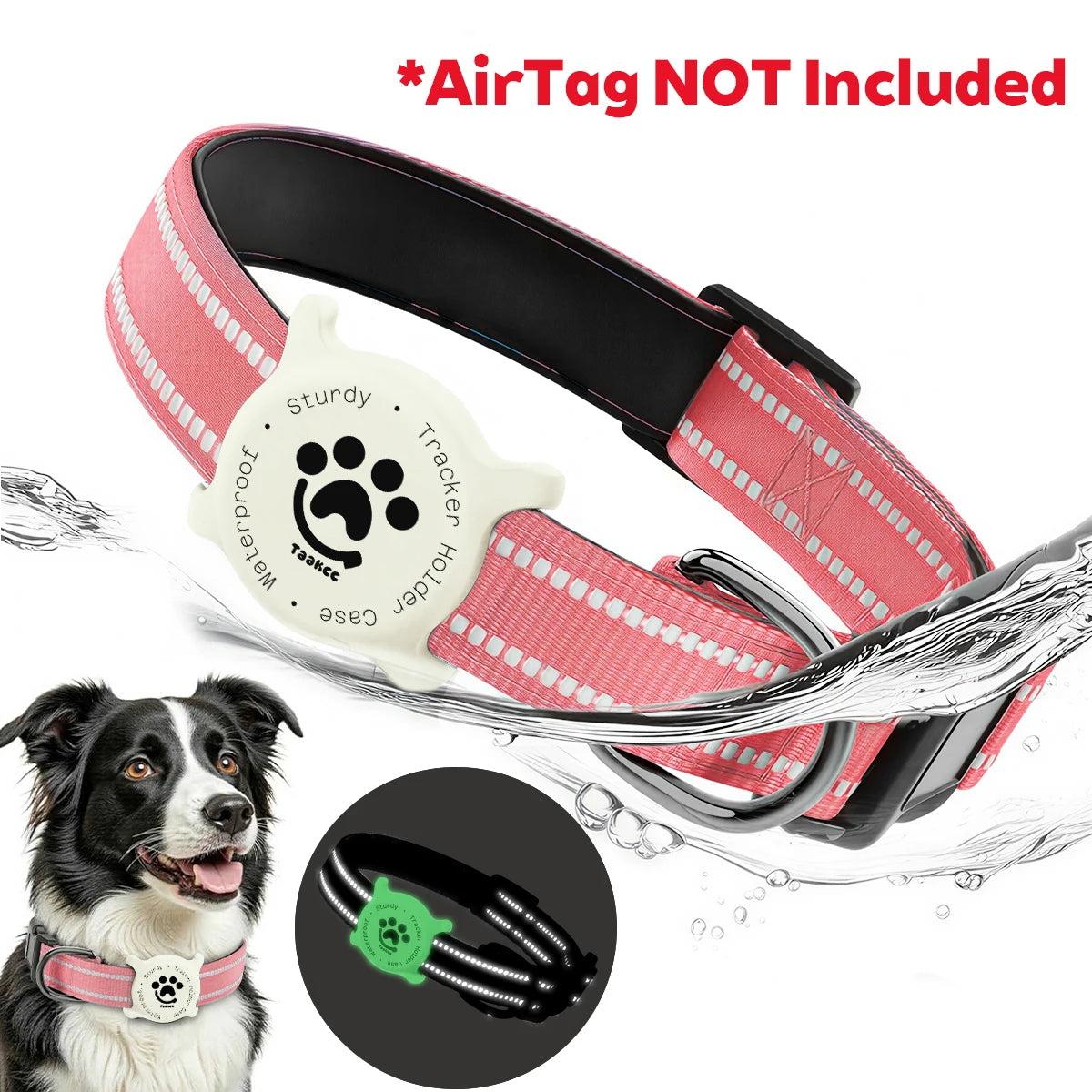 Reflective Dog Collar with Waterproof AirTag Holder & Luminous Safety Buckle