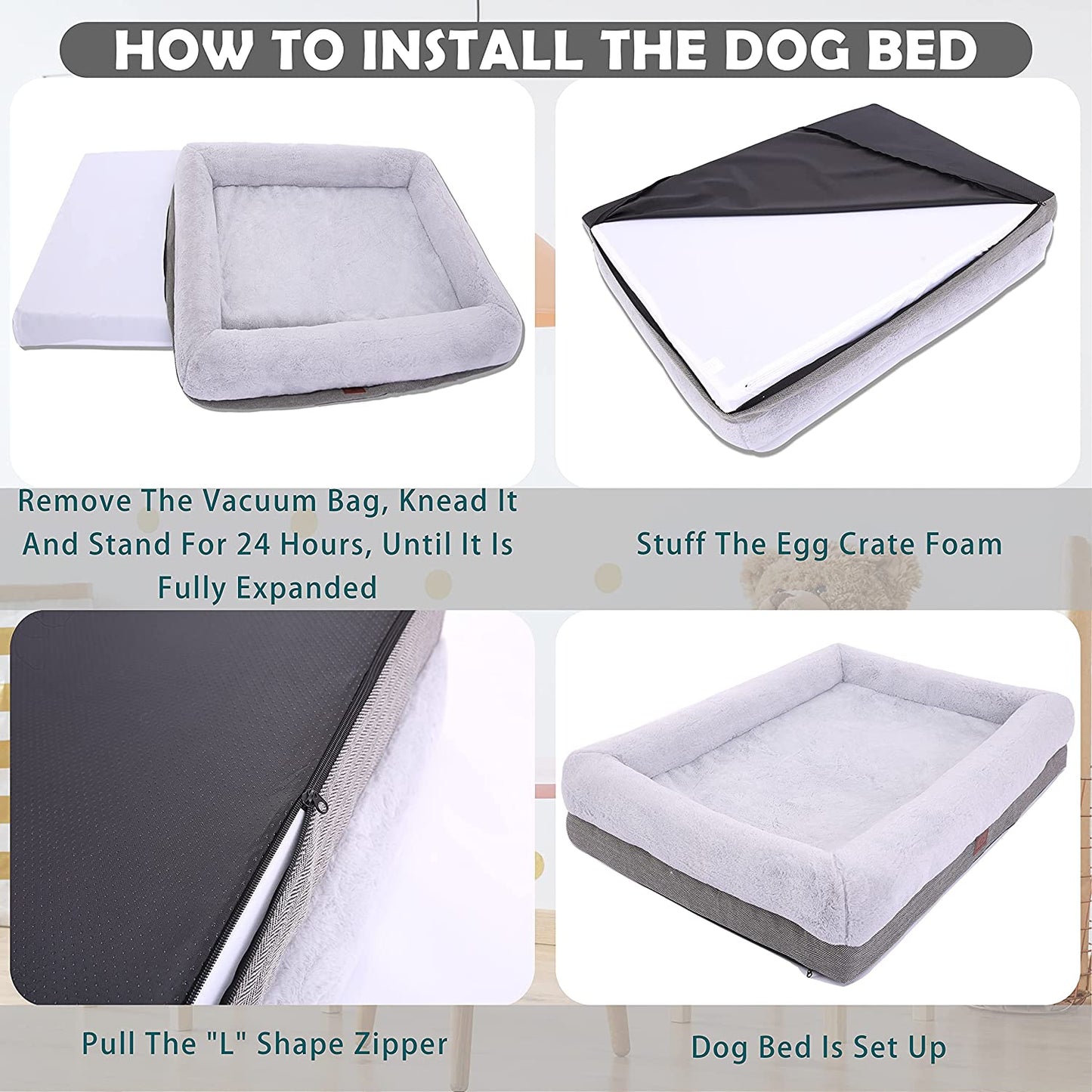 Orthopedic Dog Bed with Waterproof Liner – 4-Sided Bolster Support Bed with Removable Washable Cover