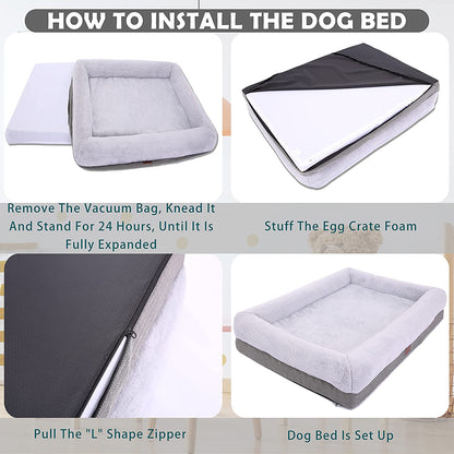 Orthopedic Dog Bed with Waterproof Liner – 4-Sided Bolster Support Bed with Removable Washable Cover