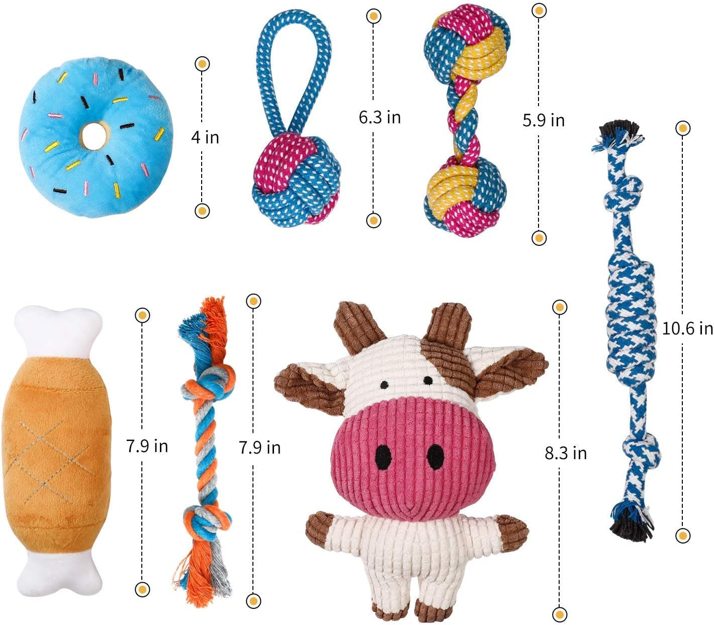 7 Pack Puppy Toy Set – Squeaky Calf Plush, Rope Chew Toys & Teething Toys for Small Dogs