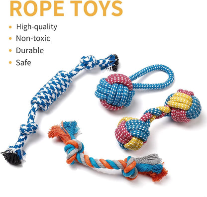 7 Pack Puppy Toy Set – Squeaky Calf Plush, Rope Chew Toys & Teething Toys for Small Dogs