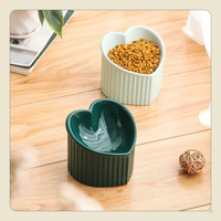Green Ceramic Raised Cat Bowls, Tilted Elevated Food or Water Bowls, Stress Free, Backflow Prevention, Dishwasher and Microwave Safe, Lead & Cadmium Free