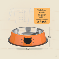 3PCS Pet Bowl Stainless Steel Non-Skid Base Dog Bowl Cat Bowl with 2 Food Scoop (Multicolor)