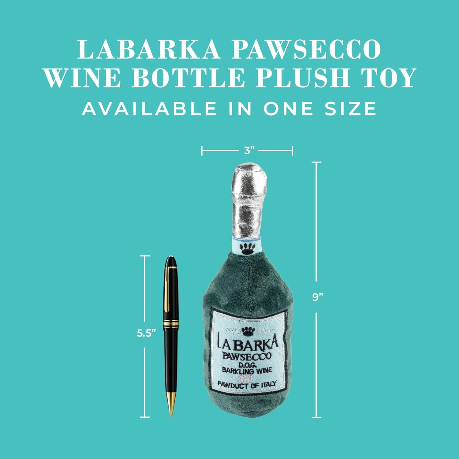 LaBarka Pawsecco Squeaky Plush Dog Toy – Prosecco Bottle Parody Toy for Dogs