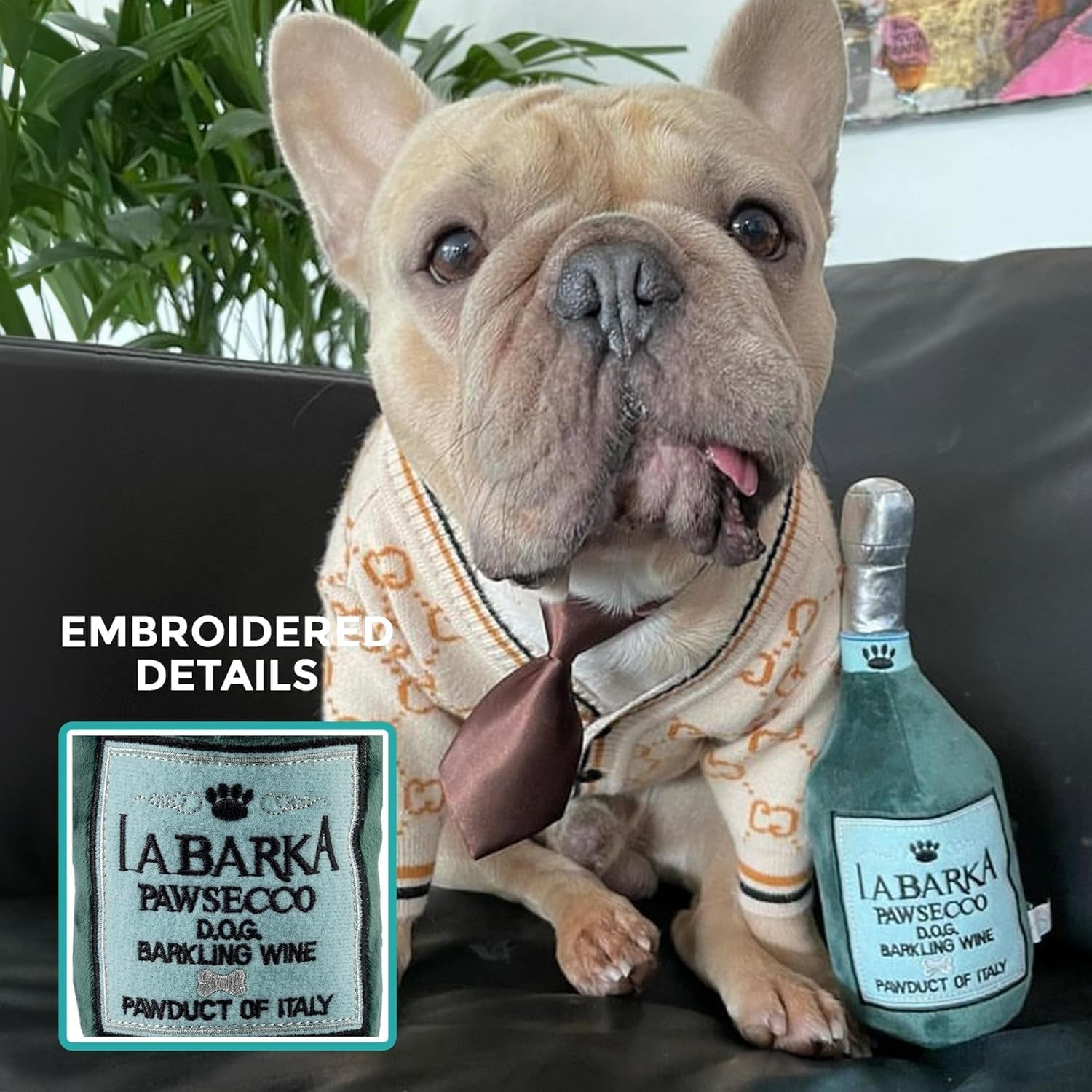LaBarka Pawsecco Squeaky Plush Dog Toy – Prosecco Bottle Parody Toy for Dogs