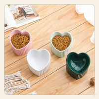 Green Ceramic Raised Cat Bowls, Tilted Elevated Food or Water Bowls, Stress Free, Backflow Prevention, Dishwasher and Microwave Safe, Lead & Cadmium Free
