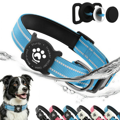 Reflective Dog Collar with Waterproof AirTag Holder & Luminous Safety Buckle