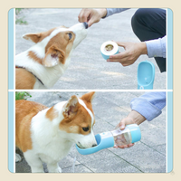 Portable Dog Water Bottle - Leak Proof Dog Water Dispenser with Bowl & Food Container, Dishwasher Safe Food Grade Plastic for Pet Puppy Outdoor Walking Hiking Travel Blue