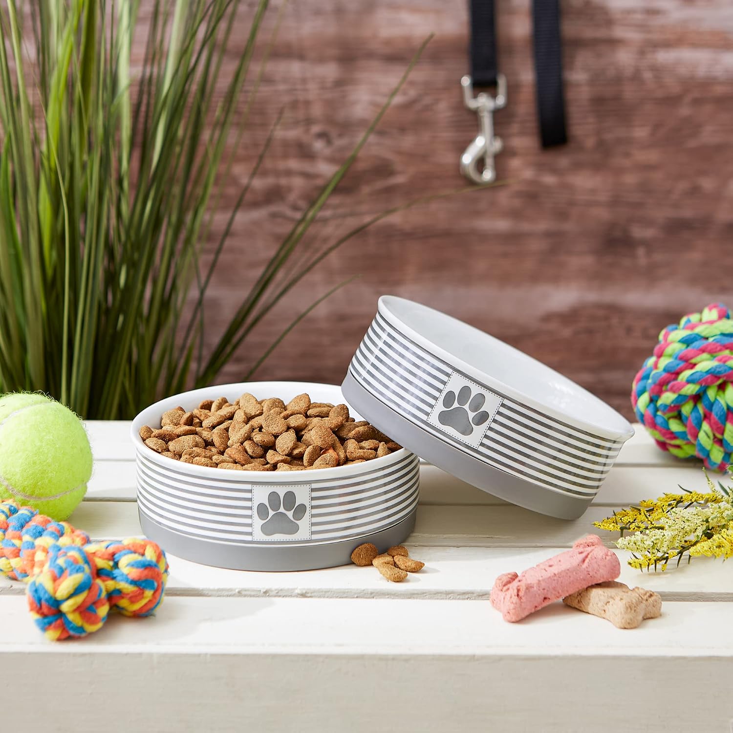 Ceramic Pet Bowl Set of 2 – Non-Slip Dishwasher Safe Food & Water Dishes for Cats & Dogs