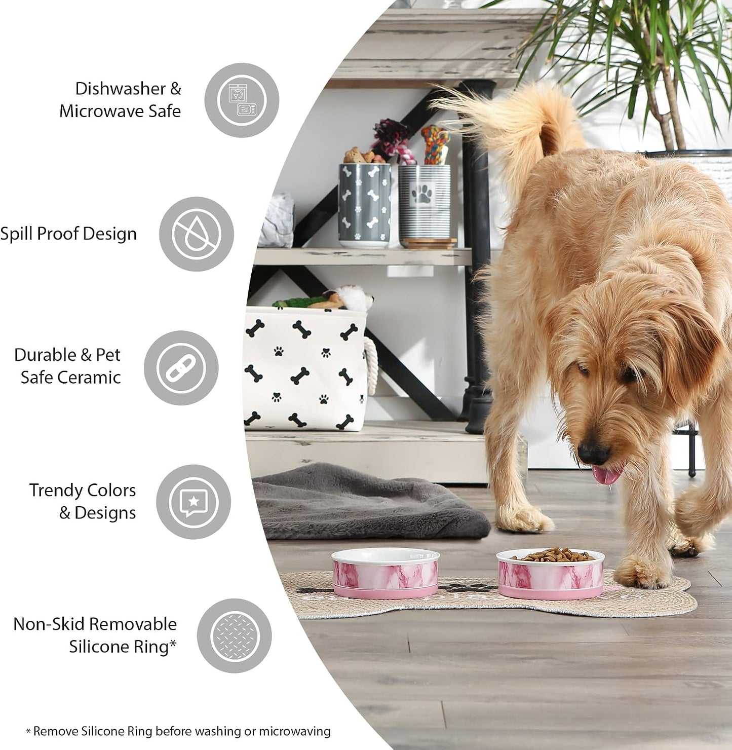 Ceramic Pet Bowl Set of 2 – Non-Slip Dishwasher Safe Food & Water Dishes for Cats & Dogs
