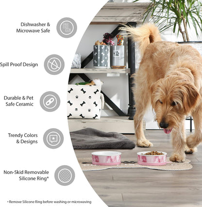 Ceramic Pet Bowl Set of 2 – Non-Slip Dishwasher Safe Food & Water Dishes for Cats & Dogs