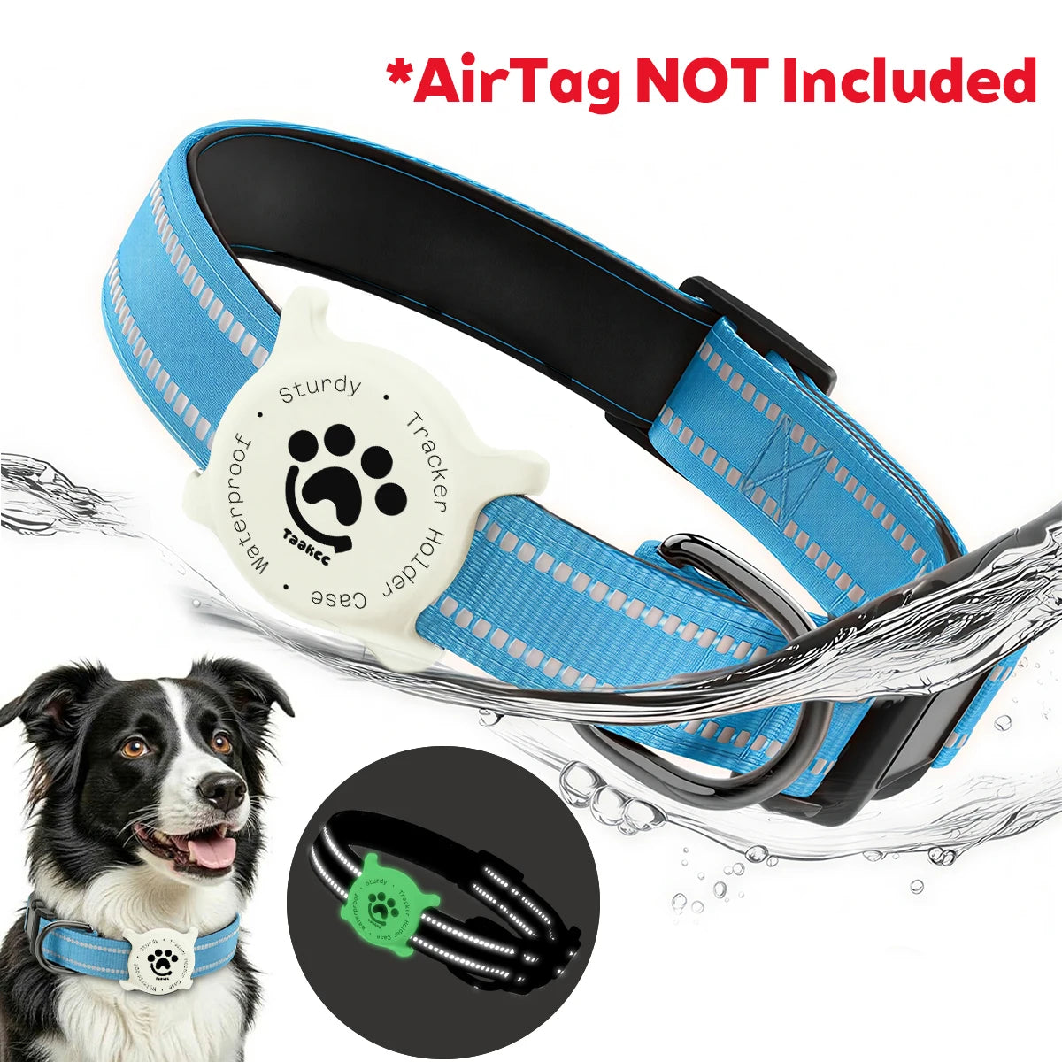 Reflective Dog Collar with Waterproof AirTag Holder & Luminous Safety Buckle