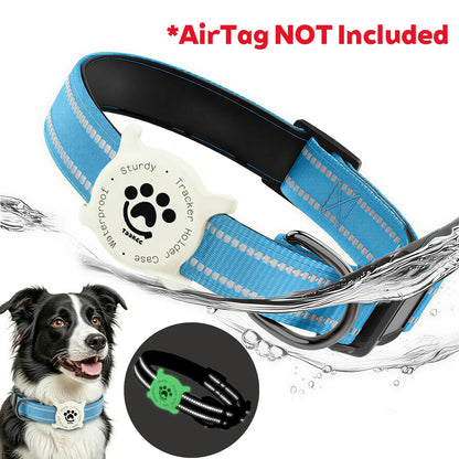 Reflective Dog Collar with Waterproof AirTag Holder & Luminous Safety Buckle