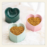 Green Ceramic Raised Cat Bowls, Tilted Elevated Food or Water Bowls, Stress Free, Backflow Prevention, Dishwasher and Microwave Safe, Lead & Cadmium Free