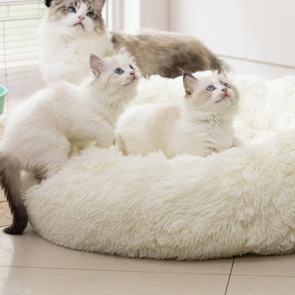 Calming Donut Dog Bed – Anti-Anxiety Faux Fur Bolster Bed for Cats & Dogs