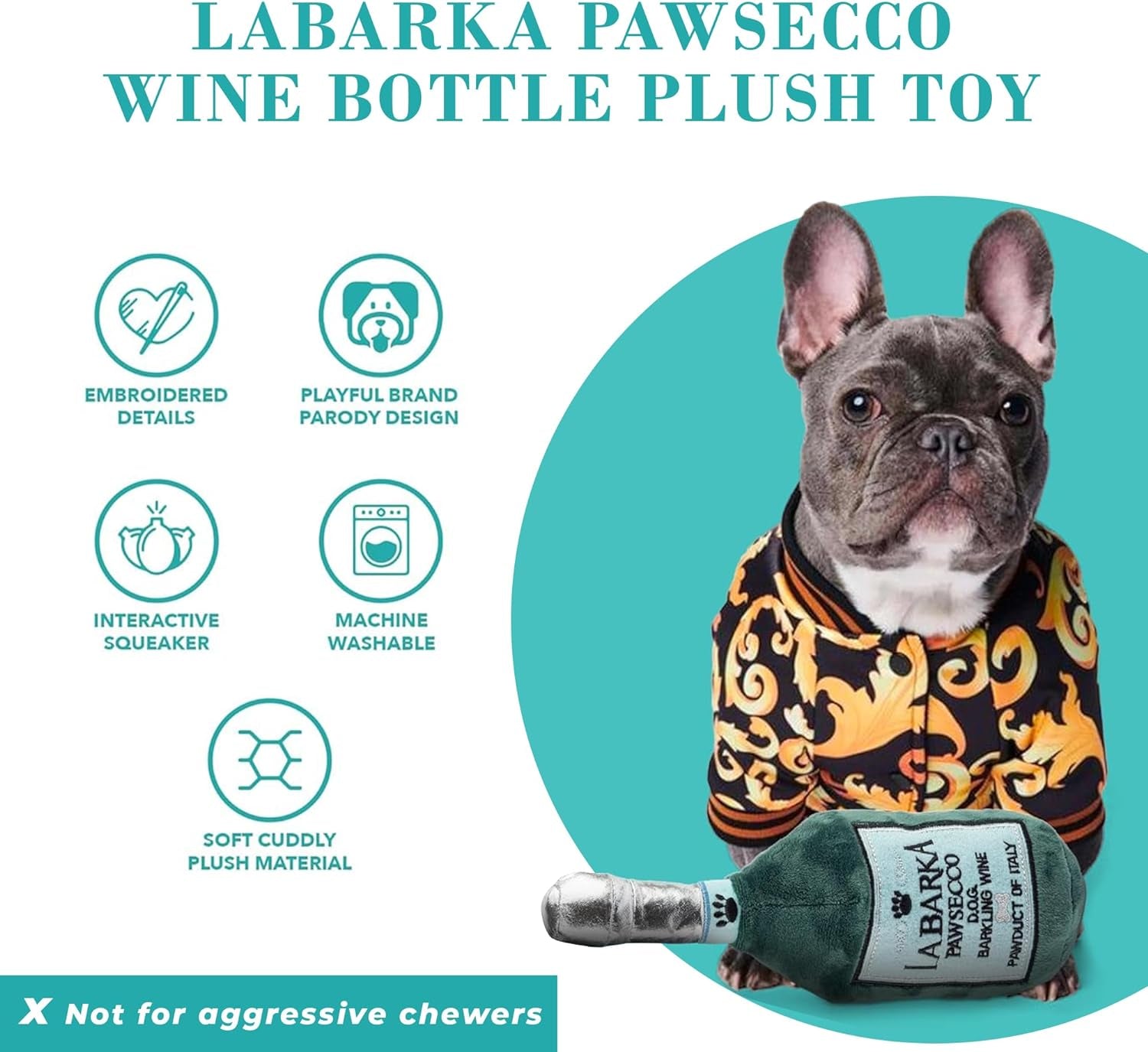 LaBarka Pawsecco Squeaky Plush Dog Toy – Prosecco Bottle Parody Toy for Dogs