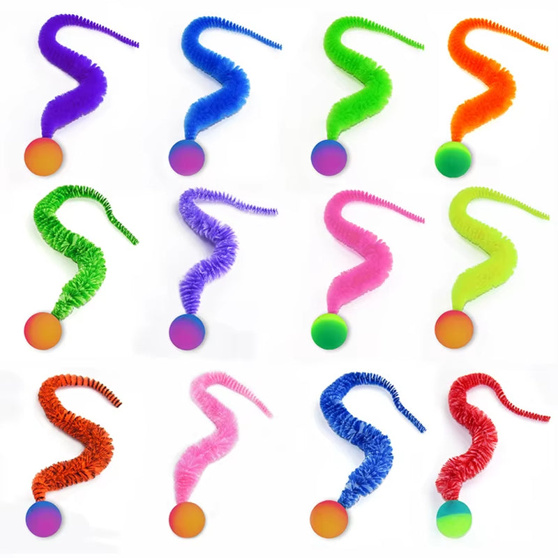 Caterpillar Bouncing Ball Cat Toy – Colorful Interactive Worm Teaser for Indoor Cats & Kittens