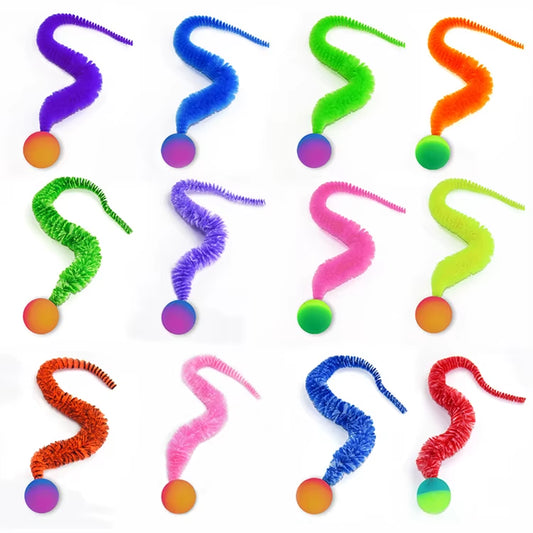 Caterpillar Bouncing Ball Cat Toy – Colorful Interactive Worm Teaser for Indoor Cats & Kittens