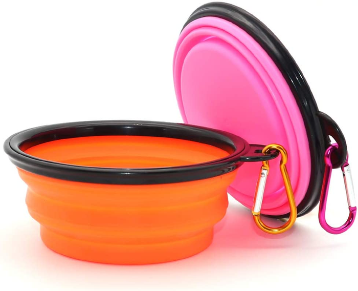Collapsible Dog Travel Bowl Set – Foldable Portable Food & Water Bowls with Carabiner Clip