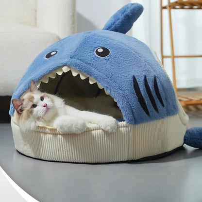 Shark Cave Cat Bed – Warm Semi-Enclosed Pet Hideaway for Cats & Small Dogs