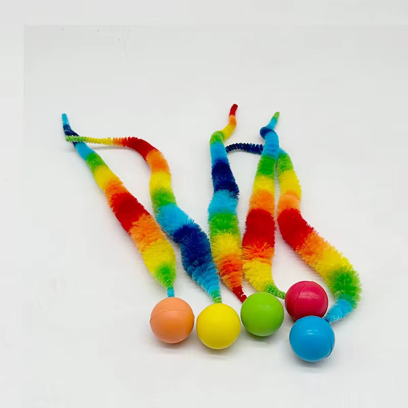 Caterpillar Bouncing Ball Cat Toy – Colorful Interactive Worm Teaser for Indoor Cats & Kittens
